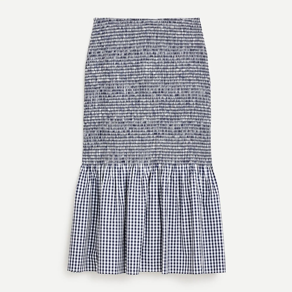 J. Crew Smocked Midi Skirt Gingham Flared H11083